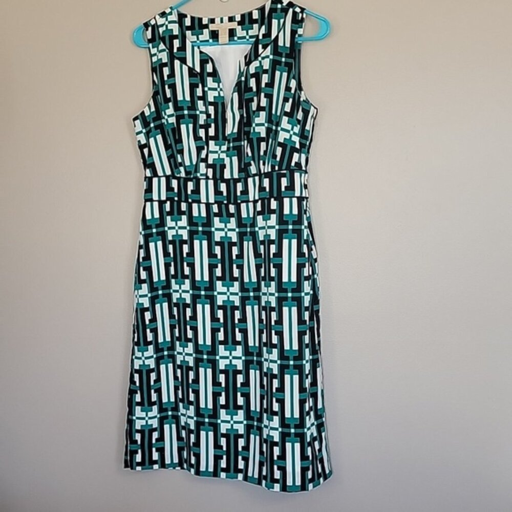 Banana Republic Geometric Black Green White Midi Dress Size 6